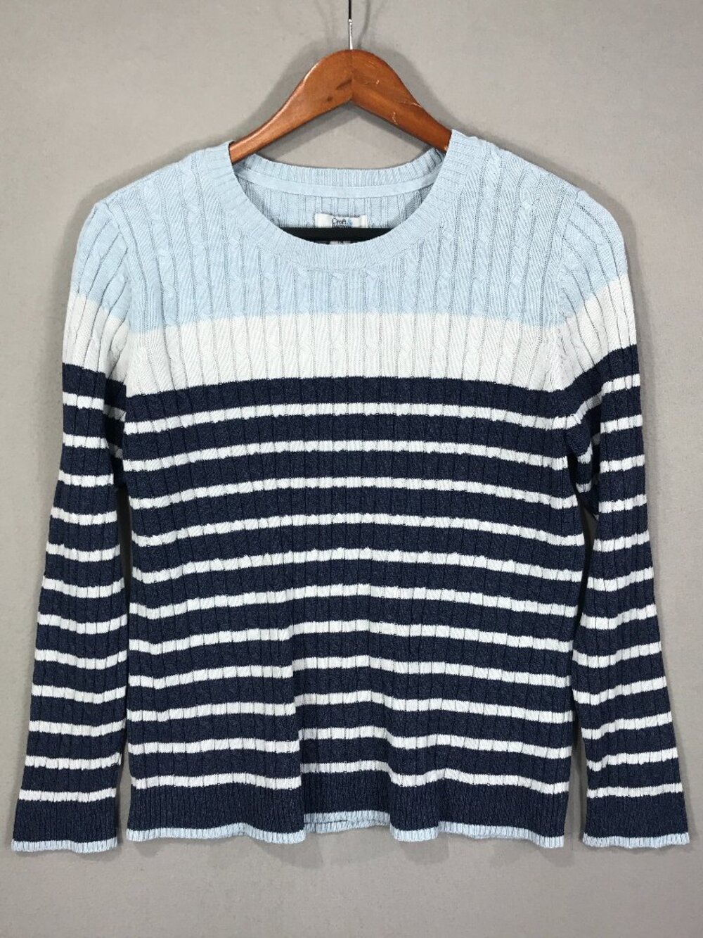 Croft & Barrow Sweater Women's Medium Petites Blue Striped Colorblock Ribbed LS